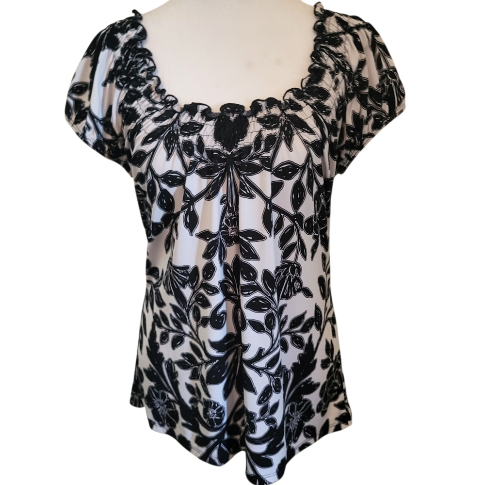 Carol Rose Floral Blouse Black/White Sz M